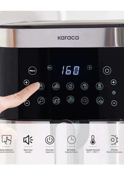 8 Kişilik Xxl Airfryer, 9l, 10 Fonksiyon, Akıllı Dokunmatik Ekran, Geniş Hazne