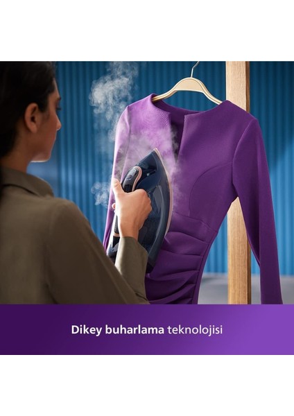 Lacivert ve Pembe Detaylı 3000 W Buharlı Ütü, Şık ve Kullanışlı Ev Gereci