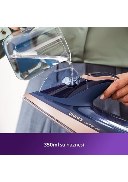 Lacivert ve Pembe Detaylı 3000 W Buharlı Ütü, Şık ve Kullanışlı Ev Gereci