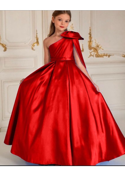 Kız Çocuk Tasarım Omuz Detaylı Prenses Elbise