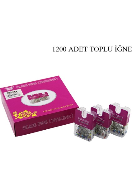 Glass Pıns Hyalıne Butterfly 1200 Adet Renkli Toplu Başörtü Iğnesi Şeffaf Plastik Askılıklı Kutulu (3791) fiyatları