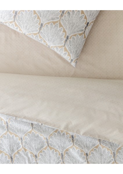 Kerman King Size Pamuklu Baskılı Nevresim Takımı - Bej/Gri