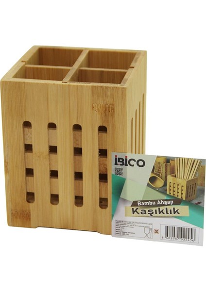 4 Bölmeli Büyük - Pencereli KARE=11X11CM Ahşap Bambu Kaşıklık Organizer (3791)