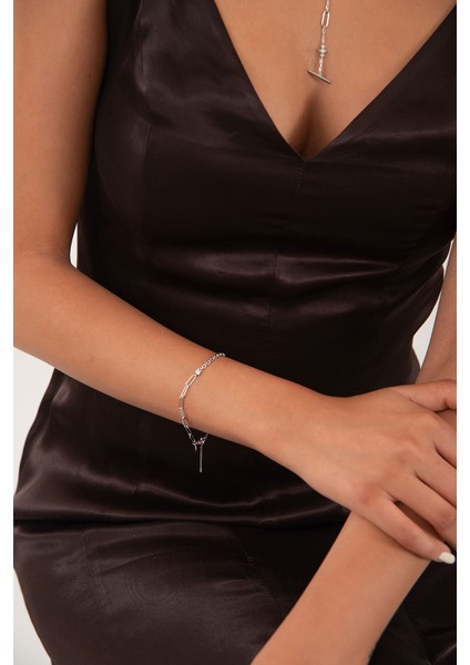 Gümüş Iki Farklı Zincir Tasarımlı 925 Ayar Gümüş Bileklik 115 fırsatları