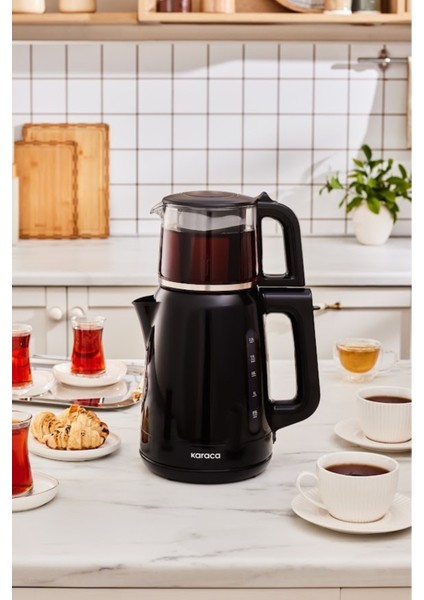 Cam Çay Makinesi, Siyah, 1500W, Şık ve Kullanışlı Elektrikli Çay Demliği