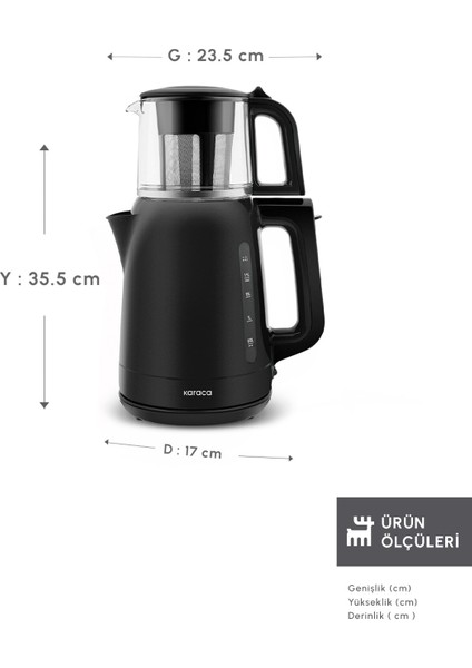 Cam Çay Makinesi, Siyah, 1500W, Şık ve Kullanışlı Elektrikli Çay Demliği fiyatları