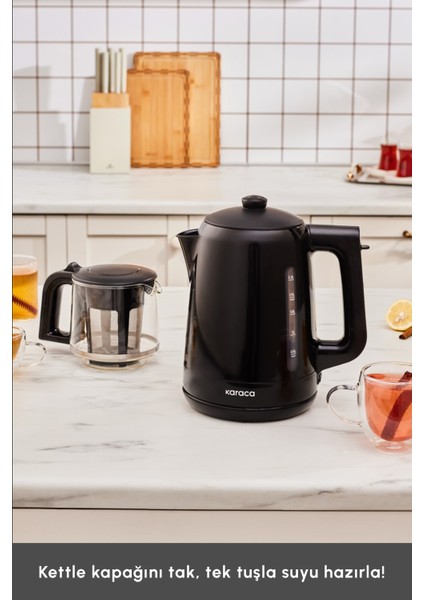 Cam Çay Makinesi, Siyah, 1500W, Şık ve Kullanışlı Elektrikli Çay Demliği