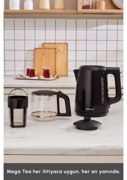 Cam Çay Makinesi, Siyah, 1500W, Şık ve Kullanışlı Elektrikli Çay Demliği