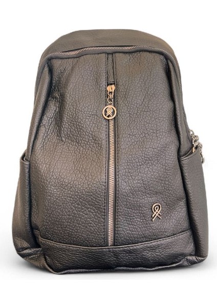 Siyah Yumuşak Deri Sırt Çantası El ve Askılı