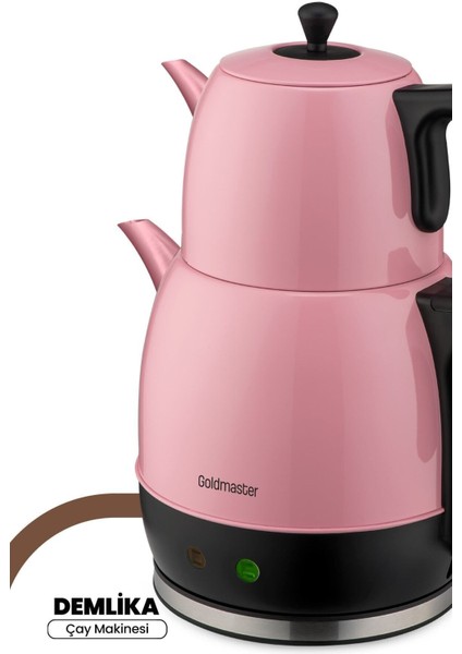 Geniş Hazneli Pembe Çay ve Su Isıtıcı, Paslanmaz Çelik, Damlatmaz, Xl Boy