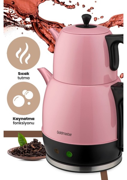 Geniş Hazneli Pembe Çay ve Su Isıtıcı, Paslanmaz Çelik, Damlatmaz, Xl Boy modelleri