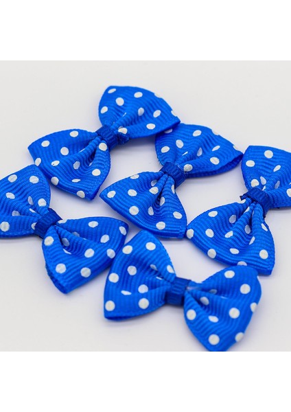 Beyaz Puantiyeli Fiyonk 4cm [5 Adet] Saks Mavi - 1 Adet