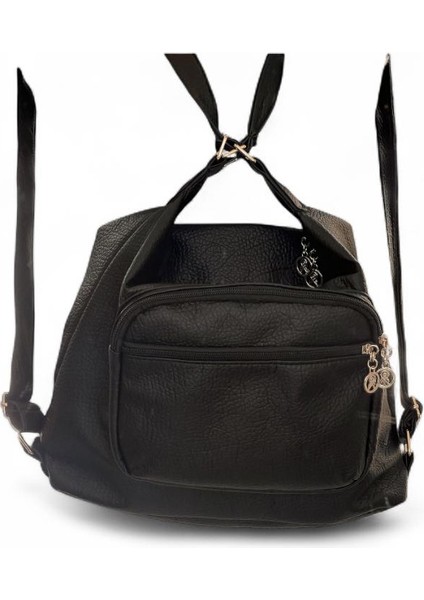 Siyah 5 Gözlü Yumuşak Deri Sırt Çanta En 40 cm Boy 30 cm