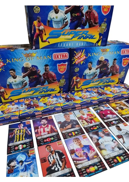 King Of Man 1453 Bd 48 Mini Kutu | Futbolcu Kart + Sticker + Mini Sürpriz Oyuncak + Şeker Oyun Kağıtları