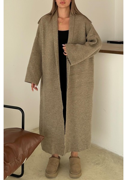 Oversize Kalın Triko Uzun Hırka Vizon 8274 fırsatları