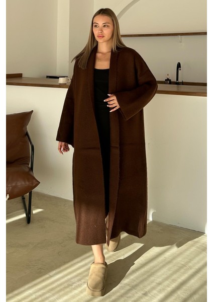 Oversize Kalın Triko Uzun Hırka Kahve 8274