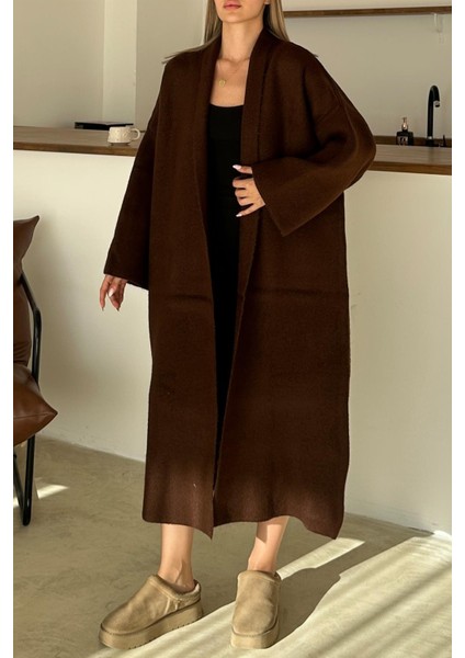 Oversize Kalın Triko Uzun Hırka Kahve 8274 fiyatları