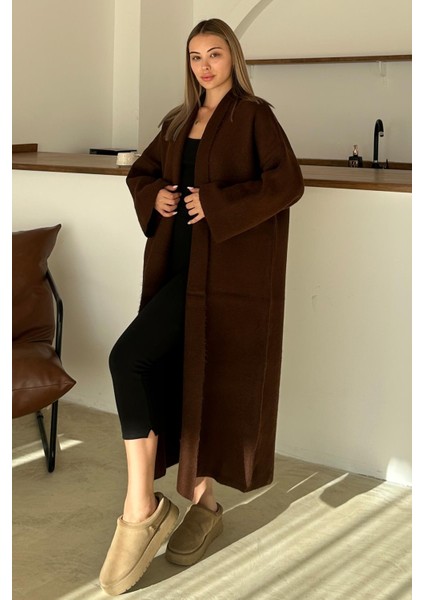 Oversize Kalın Triko Uzun Hırka Kahve 8274 fırsatları