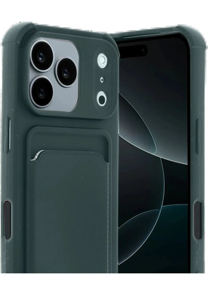 Apple iPhone 17 Pro Kelvin Kartvizitli Silikon - Koyu Yeşil