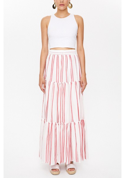 Kırmızı Dantel Detaylı Uzun Etek 81022