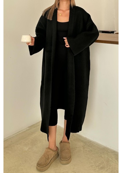 Oversize Kalın Triko Uzun Hırka Siyah 8274 fiyatları