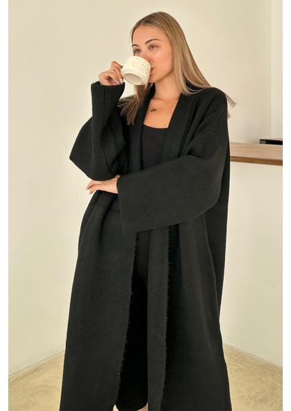 Oversize Kalın Triko Uzun Hırka Siyah 8274 fırsatları