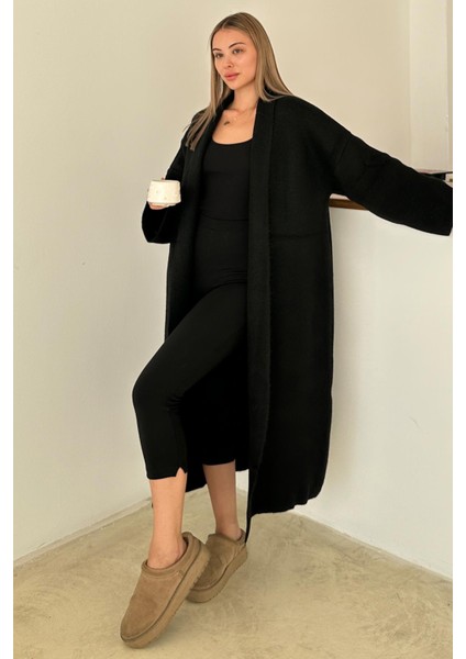 Oversize Kalın Triko Uzun Hırka Siyah 8274 indirimleri