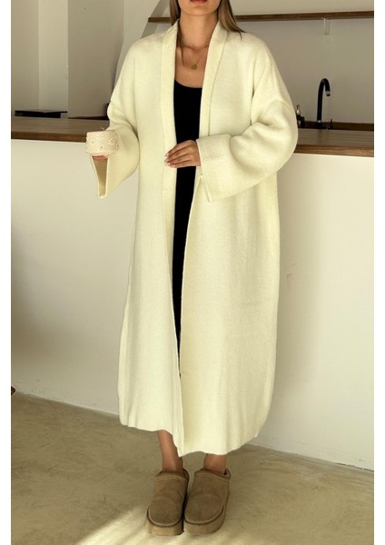 Oversize Kalın Triko Uzun Hırka Ekru 8274 modelleri
