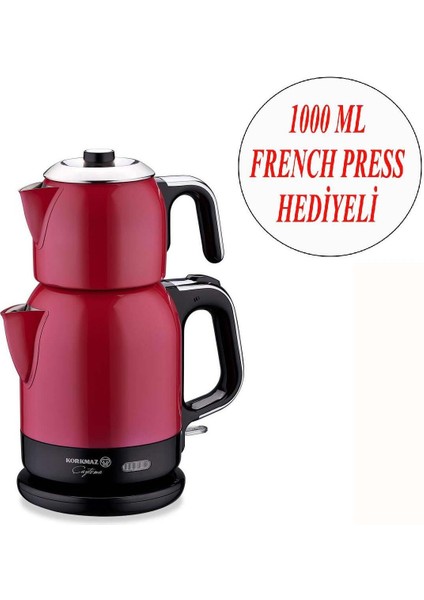 Fuşya Renkli Çay ve Kahve Makinesi ile Cam Filtreli 1000 ml Demlik