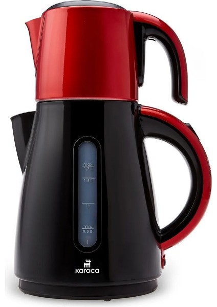 Çelik Demlikli 2'li Çay ve Su Isıtıcı, Kırmızı Renk