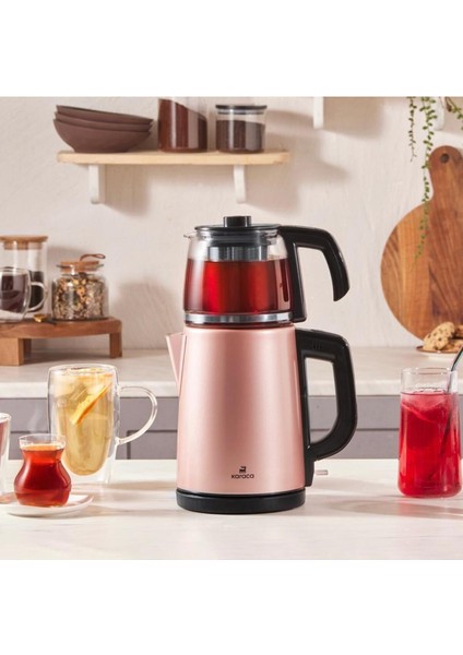 Paslanmaz Çelik Rosegold 2'li Çay ve Su Isıtıcı Seti