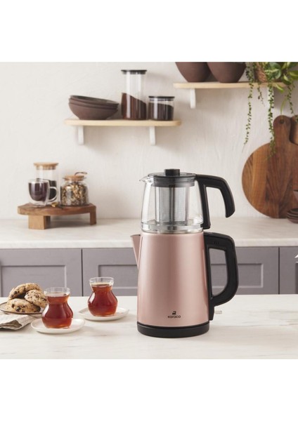 Paslanmaz Çelik Rosegold 2'li Çay ve Su Isıtıcı Seti fiyatları