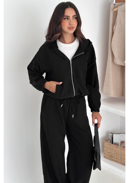 Kadın Fermuarlı Kadife Dokuma Takım – Sportif & Günlük Konfor