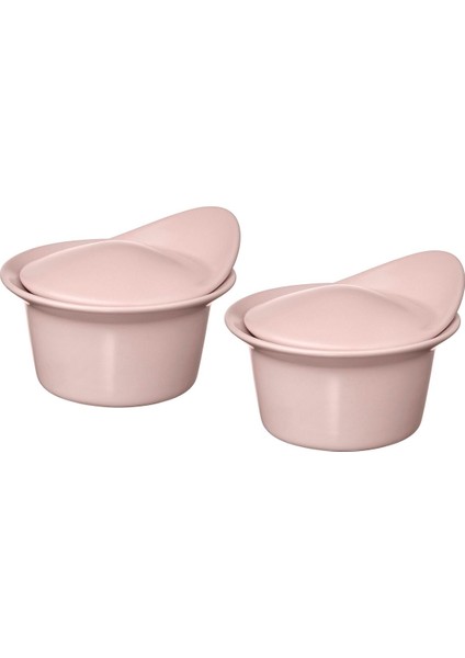 Fırın-Servis Kabı, Mat Açık Pembe, 15X13 Cm, 2 Adet, Kapaklı