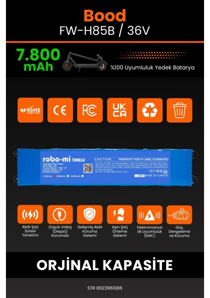 Bood FW-H85B / 36V 7800MAH Elektrikli Scooter Bataryası - Sertifikalı Güvenlik, Gerçek Kapasite modelleri