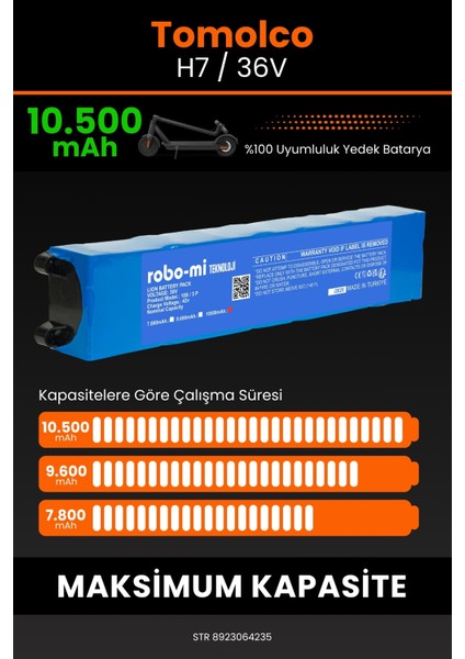 Tomolco H7 / 36V 10500MAH Elektrikli Scooter Bataryası - Yüksek Yoğunluklu Li-Ion Hücre fırsatları
