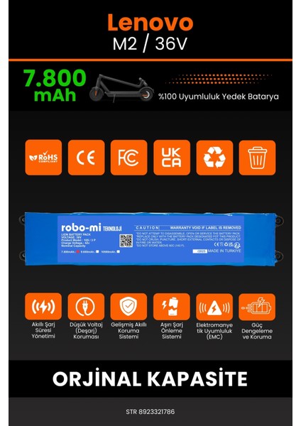 Lenovo M2 / 36V 7800MAH Elektrikli Scooter Bataryası - Koruma Katmanlı Batarya Teknolojisi modelleri