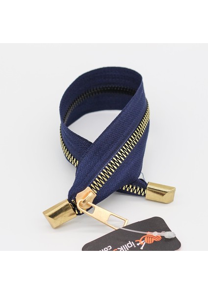 Dip Kapalı Metalize Dişli Çanta Fermuarı 30CM Lacivert - Diş Rengi Gold - 1 Adet