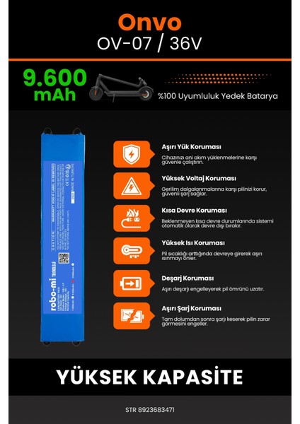 Onvo Ov-07 / 36V 9600MAH Elektrikli Scooter Bataryası - Yüksek Yoğunluklu Li-Ion Hücre indirimleri