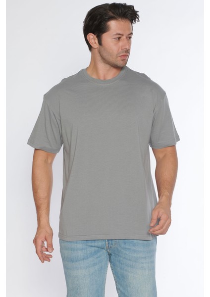 Erkek Bisiklet Yaka %100 Pamuk Oversize T-Shirt