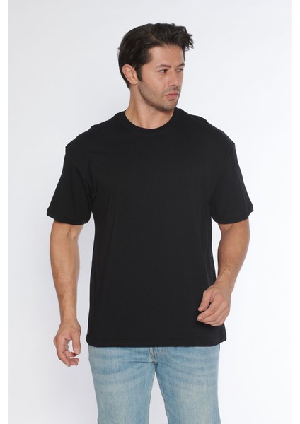 Erkek Bisiklet Yaka %100 Pamuk Oversize T-Shirt