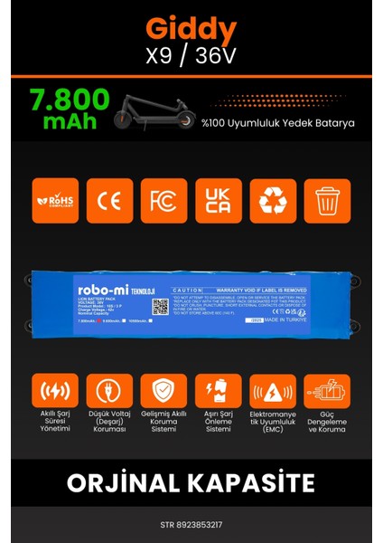 Giddy X9 / 36V 7800MAH Elektrikli Scooter Bataryası - Gerçek Kapasite, Maksimum Güvenlik modelleri