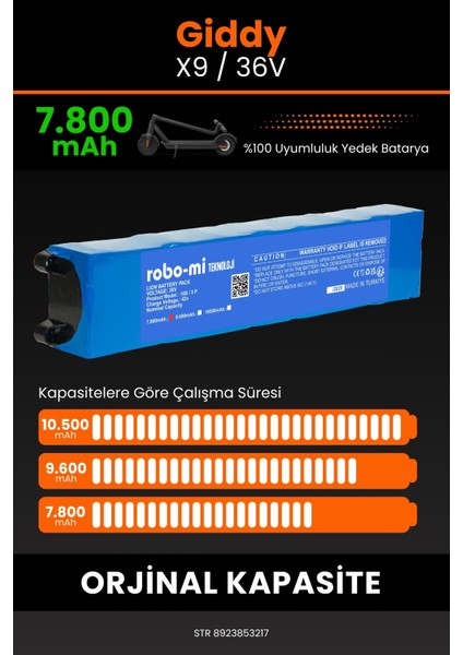 Giddy X9 / 36V 7800MAH Elektrikli Scooter Bataryası - Gerçek Kapasite, Maksimum Güvenlik fırsatları
