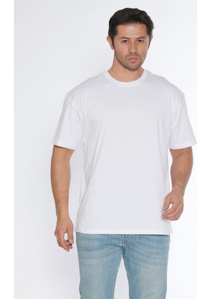 Erkek Bisiklet Yaka %100 Pamuk Oversize T-Shirt