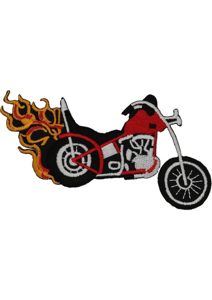 Ütüyle Yapışan Ateşli Harley Motosiklet Aplike Kırmızı - 1 Adet