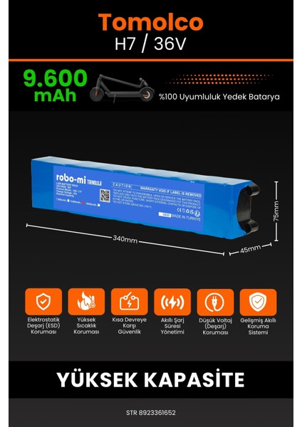 Tomolco H7 / 36V 9600MAH Elektrikli Scooter Bataryası - Yüksek Yoğunluklu Li-Ion Hücre fiyatları