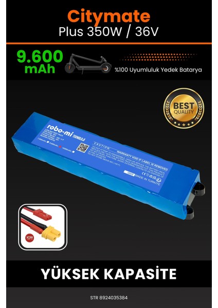 Citymate Plus 350W / 36V 9600MAH Elektrikli Scooter Bataryası - Yüksek Yoğunluklu Li-Ion Hücre