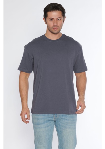 Erkek Bisiklet Yaka %100 Pamuk Oversize T-Shirt