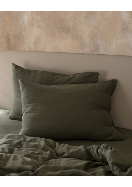 Marla Müslin Tek Kişilik %100 Pamuk Lastikli Nevresim Takımı - Haki