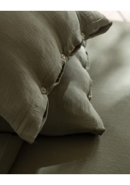 Marla Müslin Tek Kişilik %100 Pamuk Lastikli Nevresim Takımı - Haki